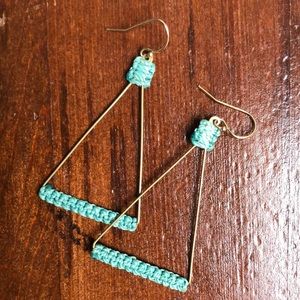 Brass and Blue Macrame Triangle Earrings
